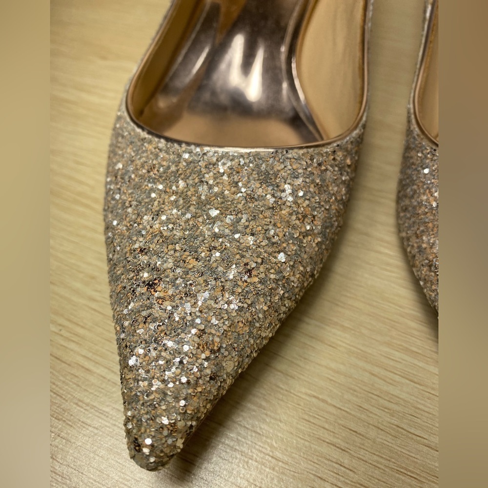 Badgley Mischka Heels glitter champagne size 6 EUC - Picture 5 of 13